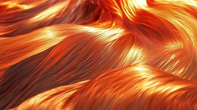Copper hair strands flow smoothly together, creating an intricate pattern of color and texture in an abstract background