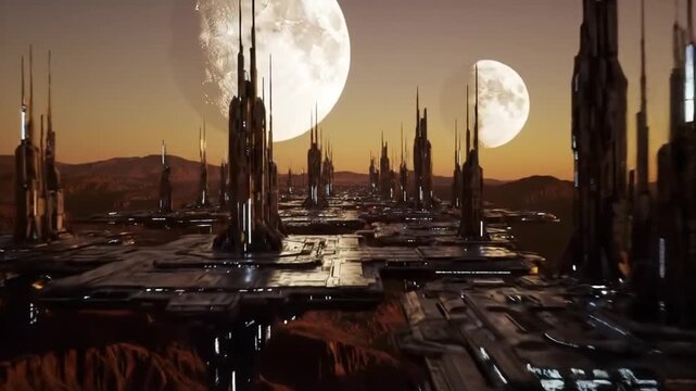 A surreal floating city above the Martian ground, showcasing anti-gravity technology, spires, and a dreamlike sci-fi atmosphere.