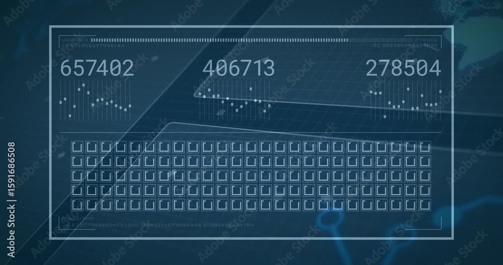 Poster Overlay appearing starting visualizing data, updating numbers and sparklines with icons lighting