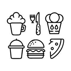 Food & Beverage Icon Set : Burger, Pizza, Coffee, Utensils