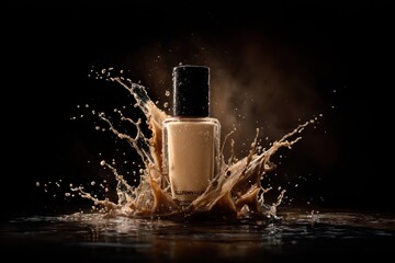 Beige foundation bottle in splash