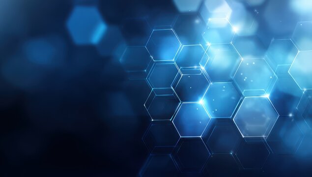 Abstract digital hexagons on dark blue background