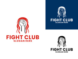 Fight Club logo design vector. Hit Hand with Fire logo design icon template
