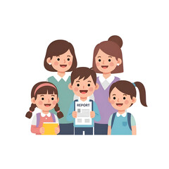 Obraz premium Students with teachers showing school report