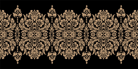Ikat floral paisley embroidery seamless pattern. Ikat ethnic flower oriental pattern traditional. Motifs African boho. Ethnic ikat floral Border Indian floral Aztec embroidery border