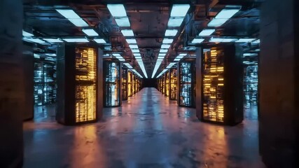 Neon Server Room A Digital Corridor - Powered by Adobe