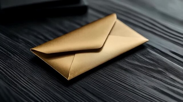 golden envelope on the table, mail or invitation concept