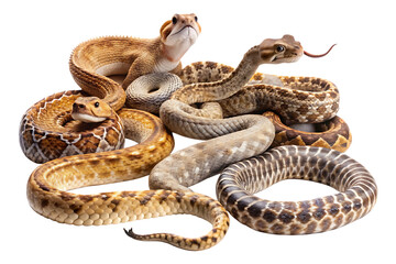 Obraz premium rattlesnakes and exotic snakes isolated on white background, png, ai generated.