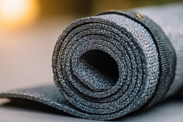 Rolled-up gray yoga mat