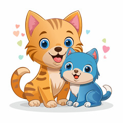 Playful Kitten and Puppy Cartoon Characters