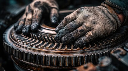 Mechanic's Hands on Industrial Gear