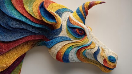 Vibrant Mosaic Bull Head Sculpture