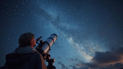 Stargazing with a Telescope Under the Night Sky