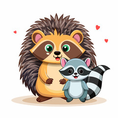 Friendly Hedgehog and Raccoon Cartoon Graphics
