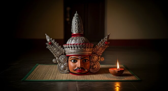 Sacred Ves Dancer Headdress with Oil Lamp in Temple