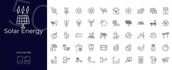 Solar Energy Line Editable Icons set. Vector illustration in modern thin line style of Solar Energy icons: energy, panel, electricity, etc