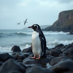 Naklejka premium Adelie Penguin, pygoscelis adeliae, Group Leaping into Ocean, Paulet Island in Antarctica
