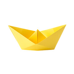 Yellow Paper Boat Origami Isolated on Transparent Background