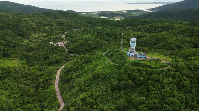 Dense Tropical Mountains Near PAGASA Virac Radar Station In Buenavista, Bato, Catanduanes, Philippines. Aerial Drone Shot