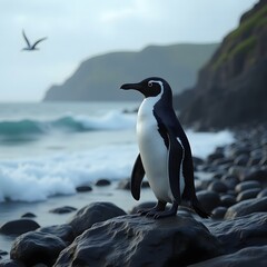 Obraz premium Adelie Penguin, pygoscelis adeliae, Group Leaping into Ocean, Paulet Island in Antarctica