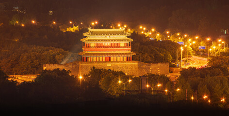 Night view of Yongdingmen gatehouse in Beijing