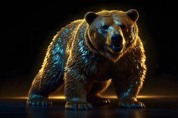 Illustration of a golden glowing bear standing in the dark.