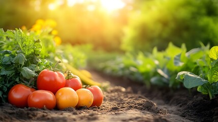 Freshly Picked Tomatoes Growing in a Garden with Green Leaves and Sunlight in a Natural Outdoor Setting During Daytime