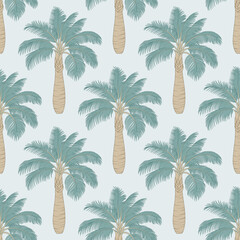 Seamless palm tree pattern featuring tropical botanical elements. This design is perfect for summer.	