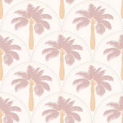 Seamless palm tree pattern featuring tropical botanical elements. This design is perfect for summer.	