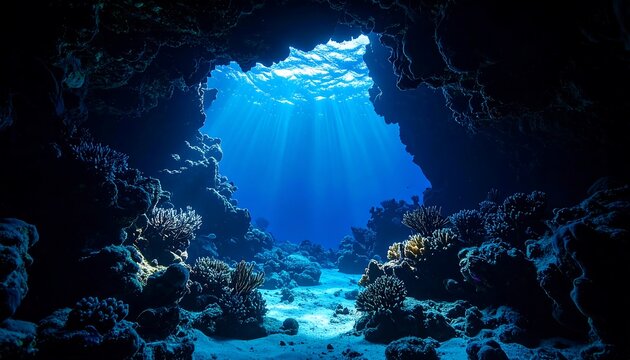 Sunlit underwater cave - Powered by Adobe