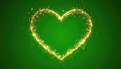 Gold glitter heart shape on a vibrant green background