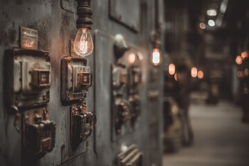 Industrial Electrical Panel With Vintage Lights