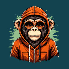 Cool monkey mascot in hoodie, vector art