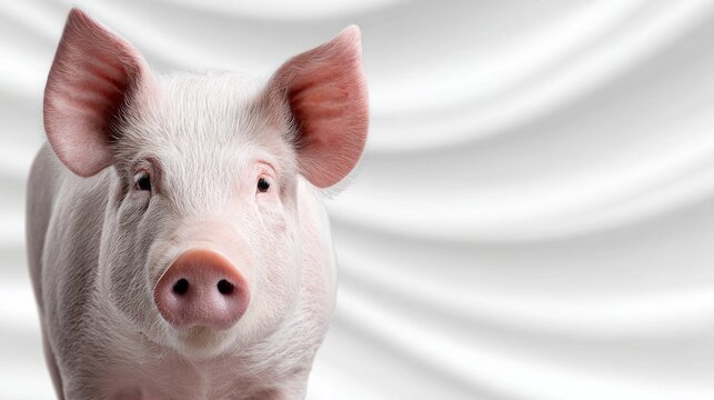 A pig is standing in front of a white background