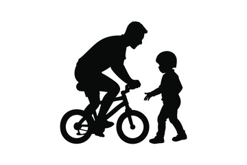 Fototapeta premium Father teaching his child to ride a bicycle a heartwarming moment captured in a simple yet striking silhouette style showcasing family bonding and learning silhouette