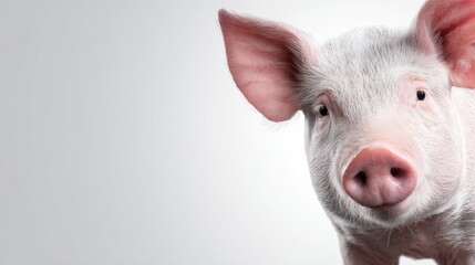 A pig with its head turned to the side and its nose showing