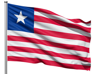 Waving Liberian Flag with Single Star Visible, Angled Side View, Isolated PNG.