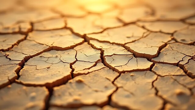Detailed close-up of cracked dry soil texture, perfect for backgrounds, climate change concepts, drought visuals, and environmental awareness designs
