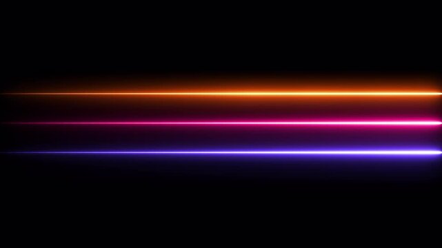 Bright neon line animation. Horizontal neon line animation.  Neon light saber lines