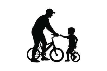 Obraz premium Father Teaching Son to Ride a Bike Silhouette Depicting a Dad Helping His Child Learn to Cycle a Timeless Moment of Bonding and Support silhouette