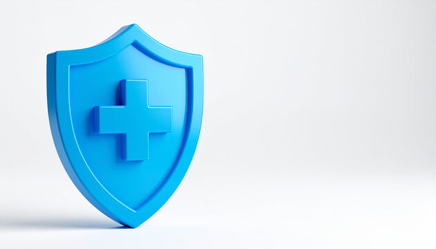 Blue shield with cross. Medical or health insurance.