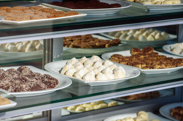 Pastry shop. Variety of cakes.
