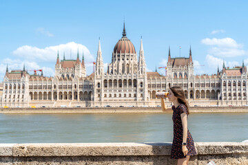 Obraz premium Playful Tourist in Budapest with Traditional Chimney Cake