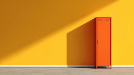 Orange locker against yellow wall