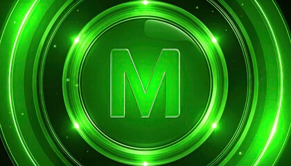 Green glowing circles with letter 'M'