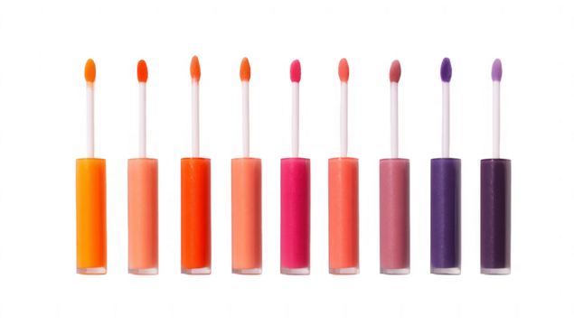 Row of colorful lip glosses in rectangular tubes