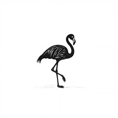 Obraz premium Black flamingo walking elegantly on white background 