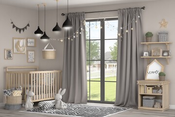 Nursery room with natural tones and modern design
