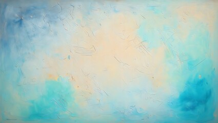 Obraz premium Textured abstract painting with vibrant teal, blue, and warm beige brushstrokes creating a serene atmosphere