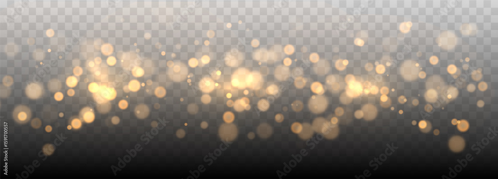 Wall mural gold bokeh lights isolated. vector background with gold sparkles